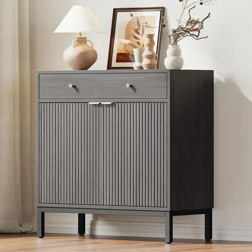 Vista 4 de Mericonia Aparador Buffet Gabinete Almacenamiento, Consola de madera moderna acanalada Credenza