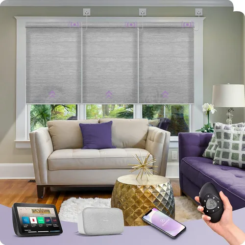 Vista 33 de Graywind Persianas enrollables inteligentes acopladas compatibles con Alexa Google, tamaño personalizado extra grande, persianas motorizadas