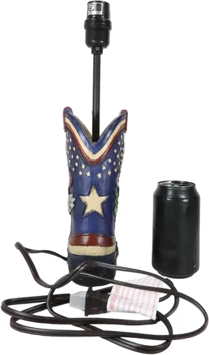 Vista 4 de Ebros Gift Banderín patriótico de piel sintética con diseño de águila calva y bandera americana, bota vaquera, pintada a mano, lámpara de mesa