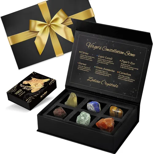 Vista 41 de Conjunto de regalo de cristales de Acuario, signos del zodiaco, piedras de nacimiento de cristales curativos con caja de horóscopo, cristales