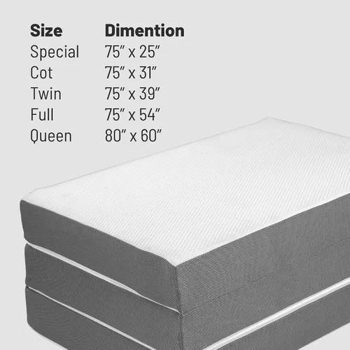 Vista 6 de Treaton, Colchón de piso portátil de espuma viscoelástica de gel triple plegable