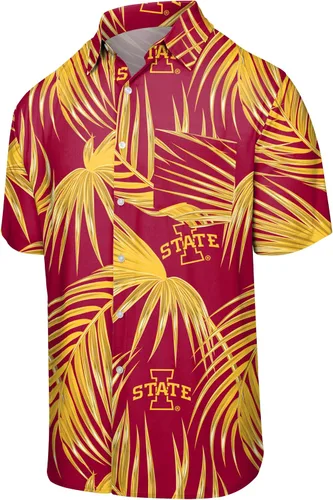 Vista 13 de FOCO NCAA Mens NCAA College Team Logo Floral Tropical Hawaiian Button Up Shirt