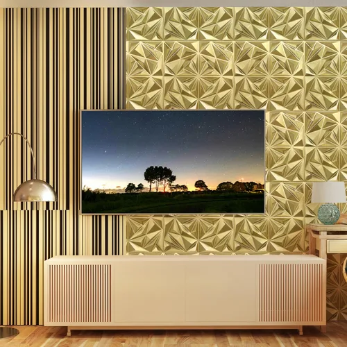 Vista 7 de STICKGOO Paneles de pared 3D para decoración de pared interior, paneles de acento de pared de diseño de diamante en oro champán, 30.5 x 30.5 cm