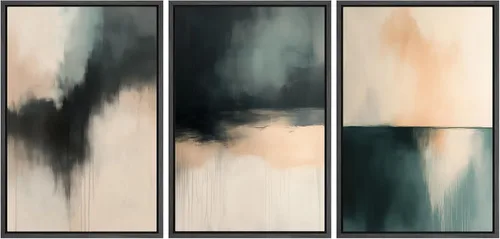 Vista 206 de SIGNFORD - Set de obras de arte en lienzo enmarcado para pared, ilustraciones abstractas de neblina del desierto en tonos neutros beige y marrón