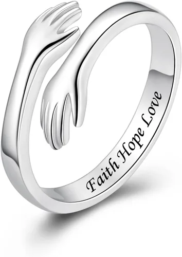Vista 15 de Anillos de abrazo de plata esterlina S925 para mujeres, adolescentes y niñas, anillo ajustable para nieta, hija, esperanza, promesa, amistad, anillo