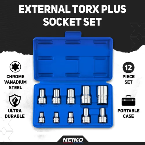 Vista 2 de Neiko 02473A - Juego de llaves externas Torx Plus, 10 piezas EP6 de 1/4 de pulgada - EP8, EP10 de 3/8 pulgadas - EP16, unidad cuadrada de 1/2