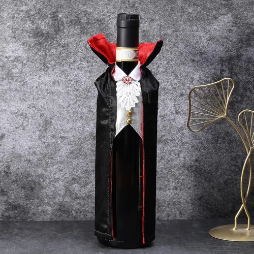 Vista 5 de Decoración de cubierta de botella de vino de Halloween – Drácula y vampiro para vino de regalo