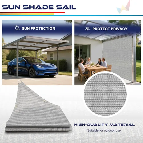 Vista 3 de Windscreen4less Toldo parasol rectangular de 6 x 12 pies con ojales, para exteriores, patio, jardín, patio trasero, gris claro