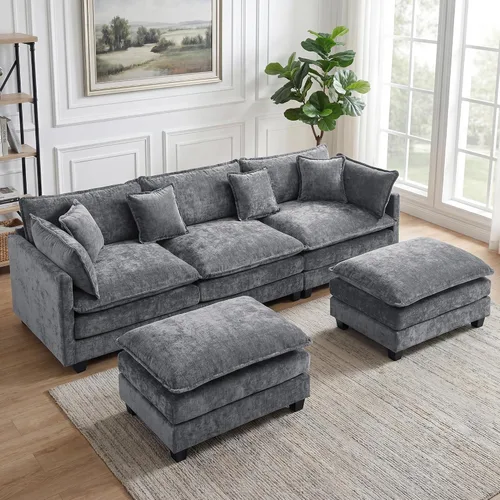 Vista 10 de Sofá seccional, cómodo sofá modular de nube, sofá modular de asiento profundo, sofá moderno en la nube, sofás modulares para sala de estar, Beige