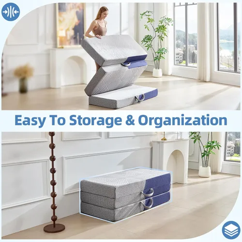 Vista 8 de Colchón plegable refrescante, colchón de espuma viscoelástica de 4 pulgadas con efecto transpirable en frío, colchón triple para cama Murphy, cama