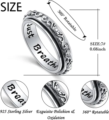 Vista 6 de Anillos giratorios de plata de ley S925 para ansiedad, preocupación, aliviar el aburrimiento, TDAH, autismo, banda para mujeres y adolescentes