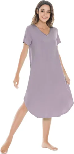 Vista 32 de NACHILA Bamboo Viscose Nightgowns for Women Cooling Short Sleeve Sleepshirt A-aqua Green