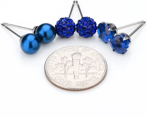 Vista 60 de JewelrieShop - Juego de aretes de tuerca de acero inoxidable con circonitas cúbicas y perlas de imitación, 3 pares de 0.236 in