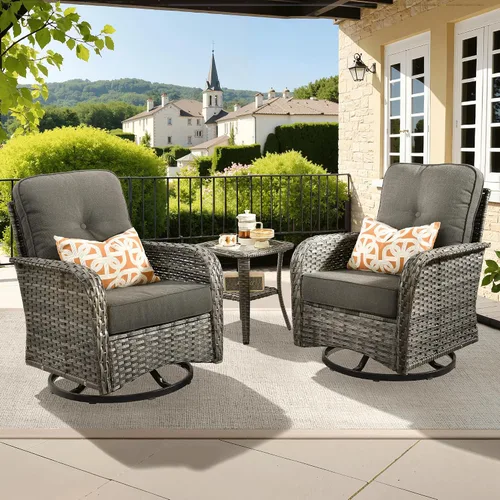 Vista 28 de ovios - Juego de muebles de patio de 2 piezas, sofá de mimbre para exteriores con sillas, silla de ratán con respaldo alto con cómodos cojines