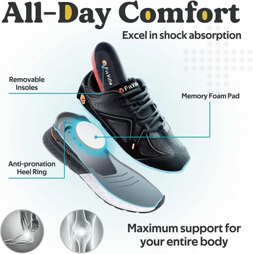 Vista 5 de FitVille Zapatos de caminar extra anchos para hombre, tenis de ancho ancho ancho para pies planos, ajuste de arco, alivio del dolor en el talón