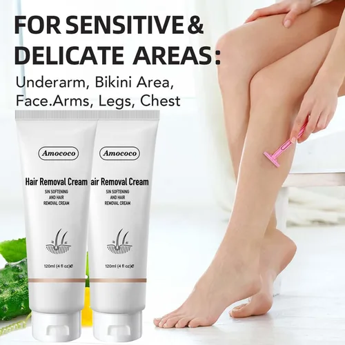 Vista 5 de Kit de crema depilatoria sin dolor, crema depilatoria eficaz para mujeres y hombres, formulada con pepino para una piel suave, removedor de vello