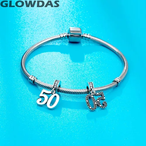 Vista 2 de GLOWDAS Abalorios de cumpleaños de 10 a 25 28 30 31 33 35 36 40 45 50 55 60 65 70 75 80, abalorios de plata de ley 925 para pulseracollar