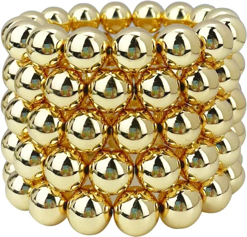 Vista 8 de Brazalete de cuentas chapadas en oro de 14 quilates, delicado y apilable, para mujeres y niñas