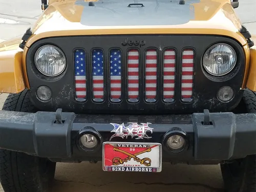Vista 3 de Hooke Road JK Rejilla Frontal de Malla Inserto de Parrilla Pantalla Anti-Insectos Bandera Estadounidense para Jeep Wrangler JK y Unlimited 2007-2018