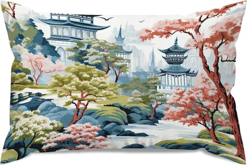 Vista 76 de ArogGeld Funda de almohada blanca con flores chinoiserie, funda de almohada para sofá, diseño floral verde y blanco, funda de almohada de lino A-12