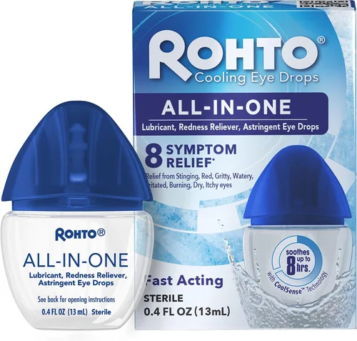 Vista 2 de Rohto Ice All-in-one, gotas para los ojos refrescantes para alivio de múltiples síntomas, 0.4 onzas, 3