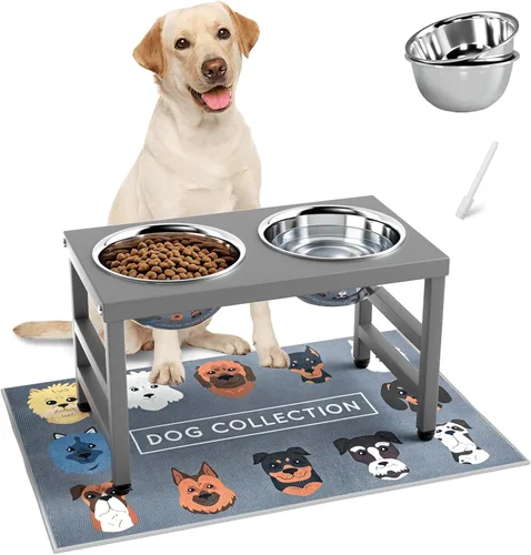 Vista 15 de ADENGL Cuenco elevado de metal para perros, soporte elevado para comedero de perros de 10" de alto con 2 cuencos de acero inoxidable de 42oz