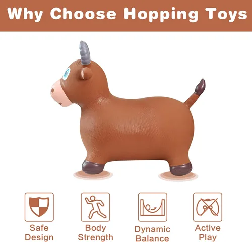 Vista 3 de HotMax Juguetes de Caballo Saltarín Toro Saltador, Saltador de Animal Inflable para Niños Pequeños o Niños, Juguetes de Granja de Salto Montables