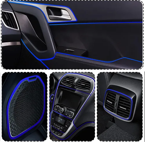 Vista 4 de Tiras decorativas para interior de automóvil, ajuste universal de 9.8 pies para puertas y tablero, decoración de electrochapado flexible, accesorios