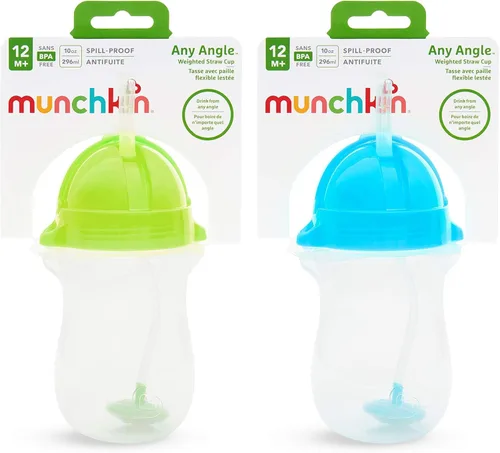 Vista 9 de Munchkin Vasos de pajita con peso para niños pequeños con tapa de clic, 10 onzas, paquete de 2, azul/verde