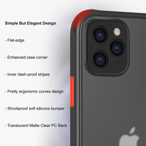 Vista 4 de ZEZHOU Funda para iPhone 11 Pro con protector de lente de cámara, a prueba de golpes, cubierta de cuerpo completo, borde plano suave, translúcido