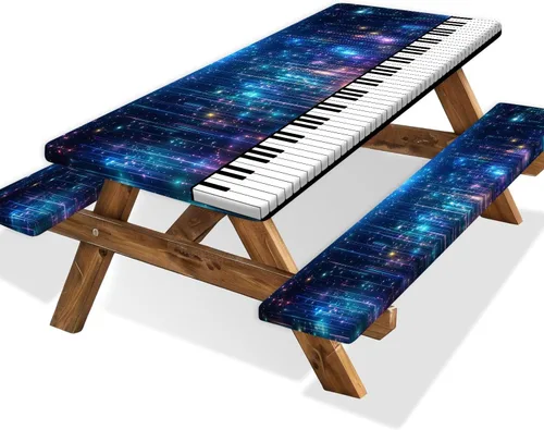 Vista 49 de Funda para Mesa de Picnic con Fundas para Bancos y Bolsa, Campista de Madera Impermeable Resistente al Viento, Cubierta de Mantel Ajustada con Borde