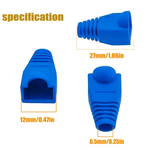 Vista 5 de Conectores de paso RJ45 Cat6, extremos 8P8C chapados en oro y botas de alivio de tensión azules para conector de cable de red Ethernet CAT6 RJ45