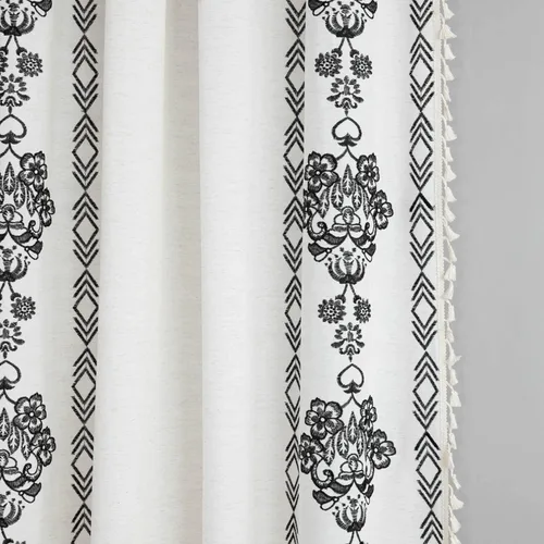 Vista 4 de VOGOL Cortinas bohemias de 84 pulgadas de largo, cortinas decorativas con textura de lino para sala de estar, patrón de flores negras, bolsillo