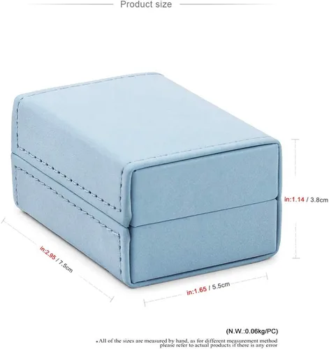 Vista 5 de Oirlv Caja de anillos dobles de cuero azul para boda, propuesta, compromiso.