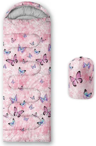 Vista 13 de Saco de dormir para niños y niñas, estampado de luna de cohete, ligero, cálido, portátil, para exteriores, interior, impermeable, resistente al