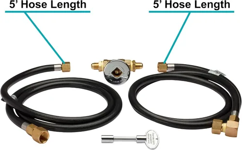 Vista 3 de Celestial - Kit de conexión de gas natural, hasta 90,000 BTU, manguera, válvula de llave cromada de un cuarto de vuelta, roscas cónicas NPT de 1/2