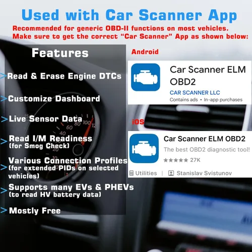 Vista 2 de Veepeak OBDCheck BLE Bluetooth OBD II escáner para iOS y Android, herramienta de diagnóstico del lector de código de luz del motor de control