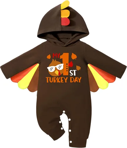 Vista 8 de NAPU My First Thanksgiving Baby Boy Outfit Cute Turkey Romper Long Sleeve One Piece Jumpsuit Hat 2Pc Baby Thanksgiving Outfit Mi primer día