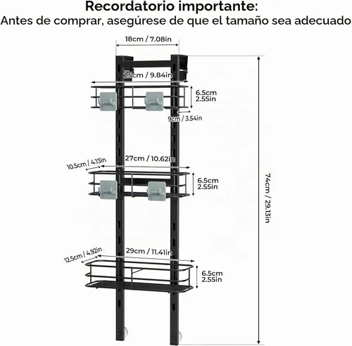 Vista 3 de ODesign Organizador de ducha colgante de 3 niveles, negro Gris pizarra