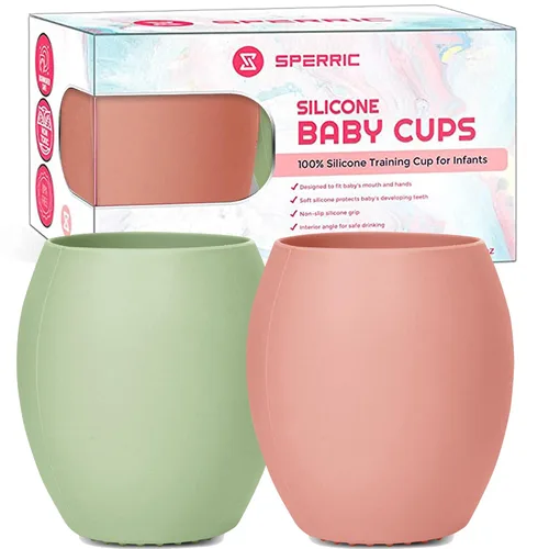 Vista 6 de Taza de silicona para bebé, taza de entrenamiento para niños pequeños, taza abierta para el destete LED de bebé, paquete de 2 tazas para bebés sin
