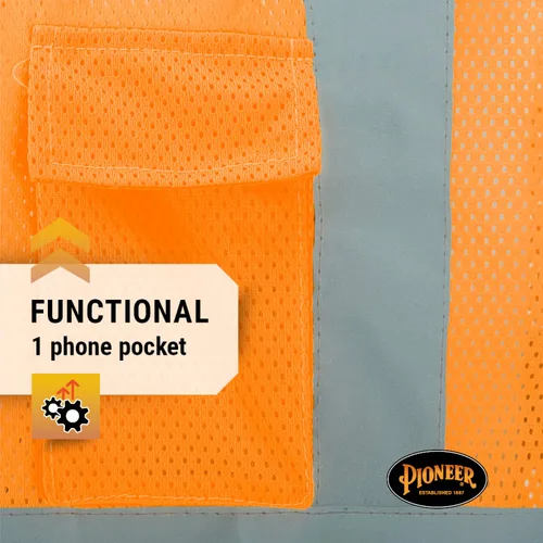 Vista 5 de Pioneer Hi Vis - Chaleco de seguridad de malla para hombres y mujeres, cinta reflectante, clase 2, tráfico, seguridad pública, seguridad