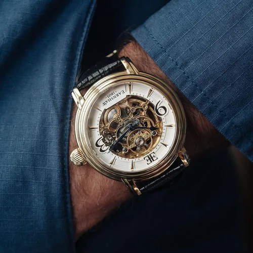 Vista 4 de Thomas Earnshaw Longcase Grande Skeleton Reloj automático para hombre, 1.890 in, esfera de corazón abierto, correa de cuero genuino ES-8011