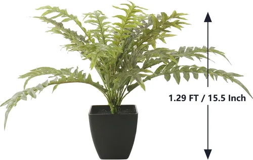 Vista 2 de Helecho Boston artificial de 15.5 pulgadas, plantas en maceta de tamaño mini, planta artificial con 29 hojas, perfecta para decoración de interiores