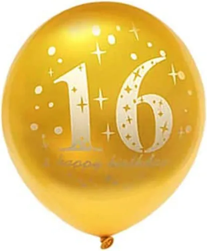 Vista 5 de SHUNTAI Decoraciones de cumpleaños 16 negro y dorado, globos de cumpleaños dulces 16 de látex, globo de confeti dorado de 16 años, tema de feliz