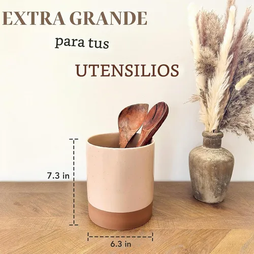 Vista 2 de Mora - Porta Utensilios de Cocina de Cerámica - Recipiente para Cucharas de Madera y Espátulas para Encimera, Decoración Moderna de Casa de Campo