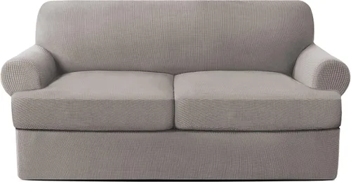 Vista 26 de Fundas para sofá de 2 piezas con cojines en forma de T, fundas de sofá de alta elasticidad para sofá de 1 cojín con 1 fundas individuales de cojín