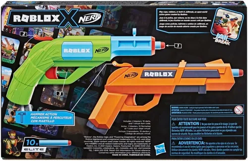Vista 4 de Nerf Roblox Jailbreak: Armory, incluye 2 lanzadores de acción de martillo, 10 dardos de élite, código para desbloquear objetos virtuales en el juego