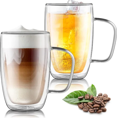 Vista 13 de Joeyan Vaso aislado de doble pared, vasos de vidrio de cóctel de cerveza de 15 onzas, vasos altos para beber, batido de borosilicato de doble forro