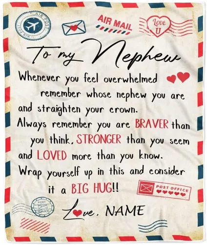Vista 44 de Manta personalizada con texto en inglés «To My Nephew from Aunt Uncle Auntie I Love You Hugs» (texto en inglés) con texto en inglés «To My Nephew»