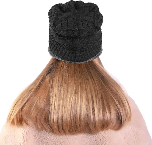 Vista 9 de MUCO Conjunto de gorros de invierno para hombre y mujer, gorro de punto cálido, forro polar grueso, calentador de cuello para hombres y mujeres, Muco